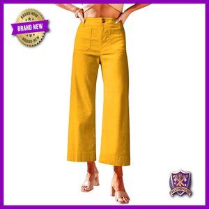 High Waisted Cropped Wide Leg Stretch Pants with Pockets